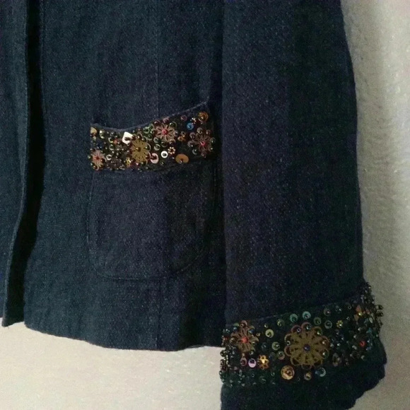 Jennifer Eden Denim Jacket Blazer Sequined Size 16 - Picture 3 of 16